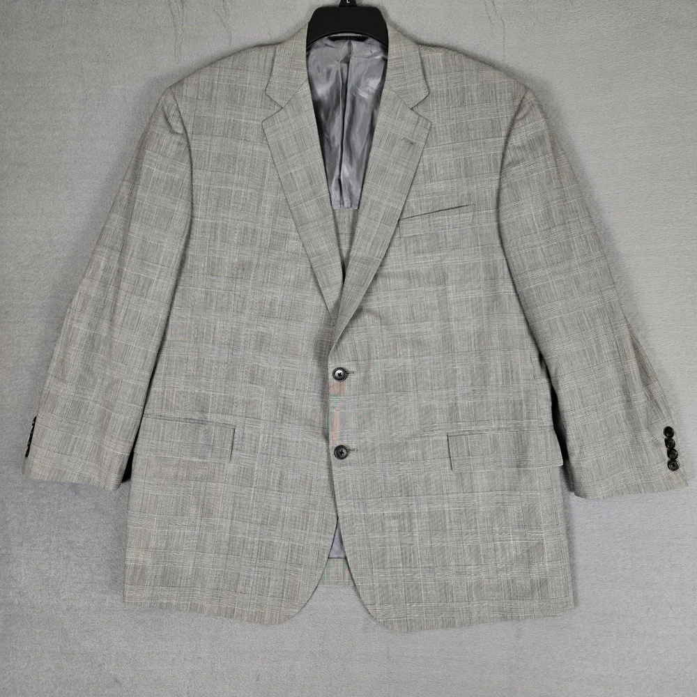 Brooks Brothers Madison BrooksCool 48R Blazer Gray Wool Plaid Full Canvas Jacket